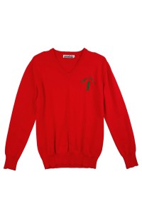 製造紅色毛衫  時尚設計V領團體繡花毛衫   毛衫供應商   JUM060  100%Cotton